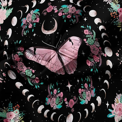 Bohemian Style Moon Phase Pink Butterfly Duvet Cover Set Witchy Bedding Set Pagan Home Decor-MoonChildWorld