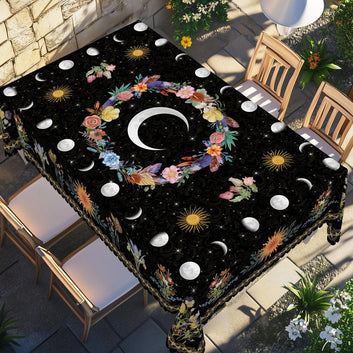 Bohemian Style Moon Phases Tablecloth Wicca Pagan Home Decor-MoonChildWorld