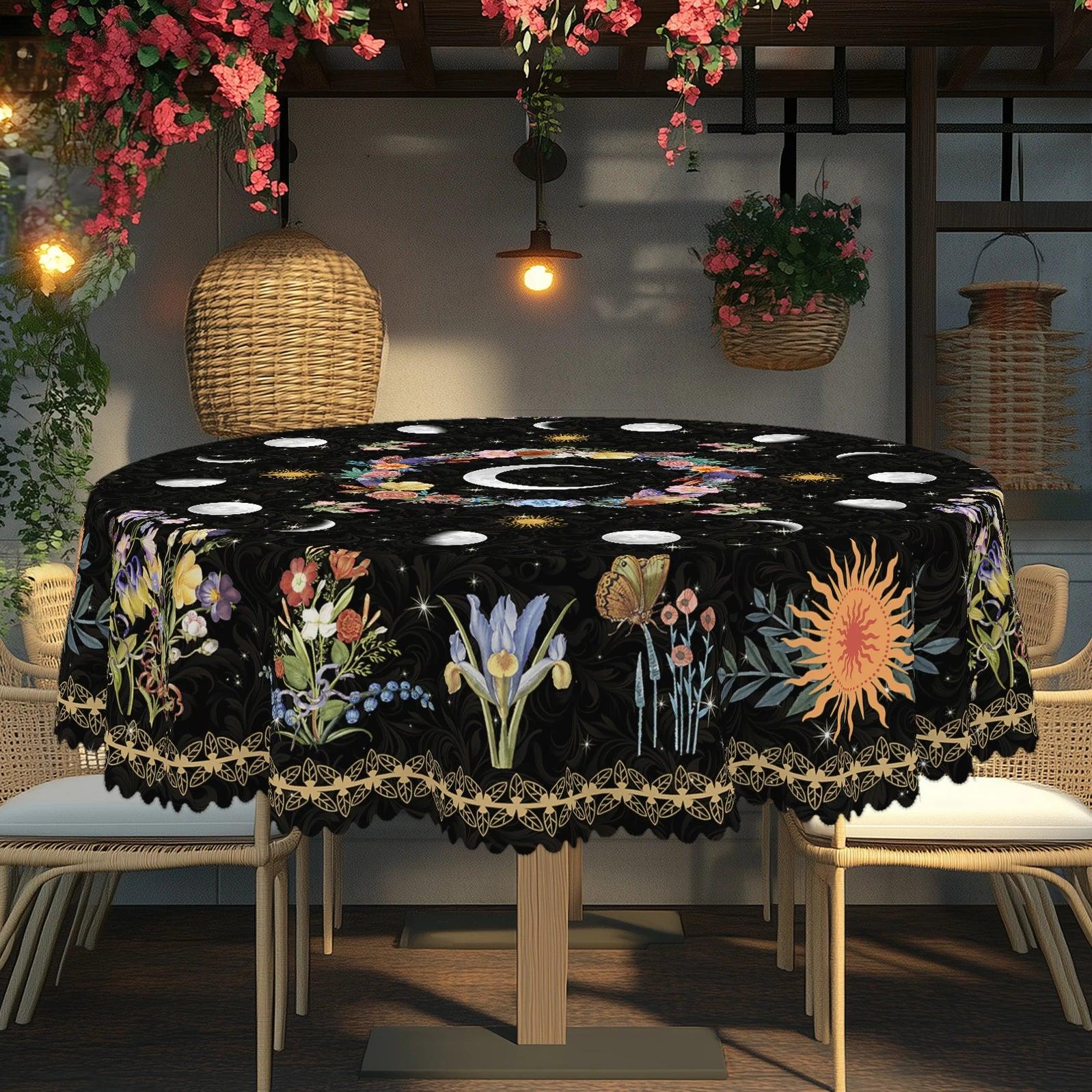 Bohemian Style Moon Phases Tablecloth Wicca Pagan Home Decor-MoonChildWorld