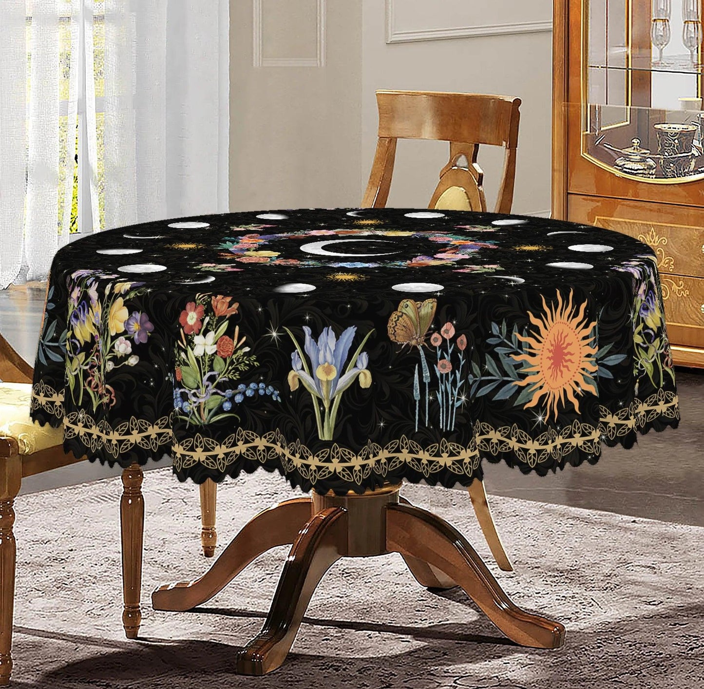 Bohemian Style Moon Phases Tablecloth Wicca Pagan Home Decor-MoonChildWorld