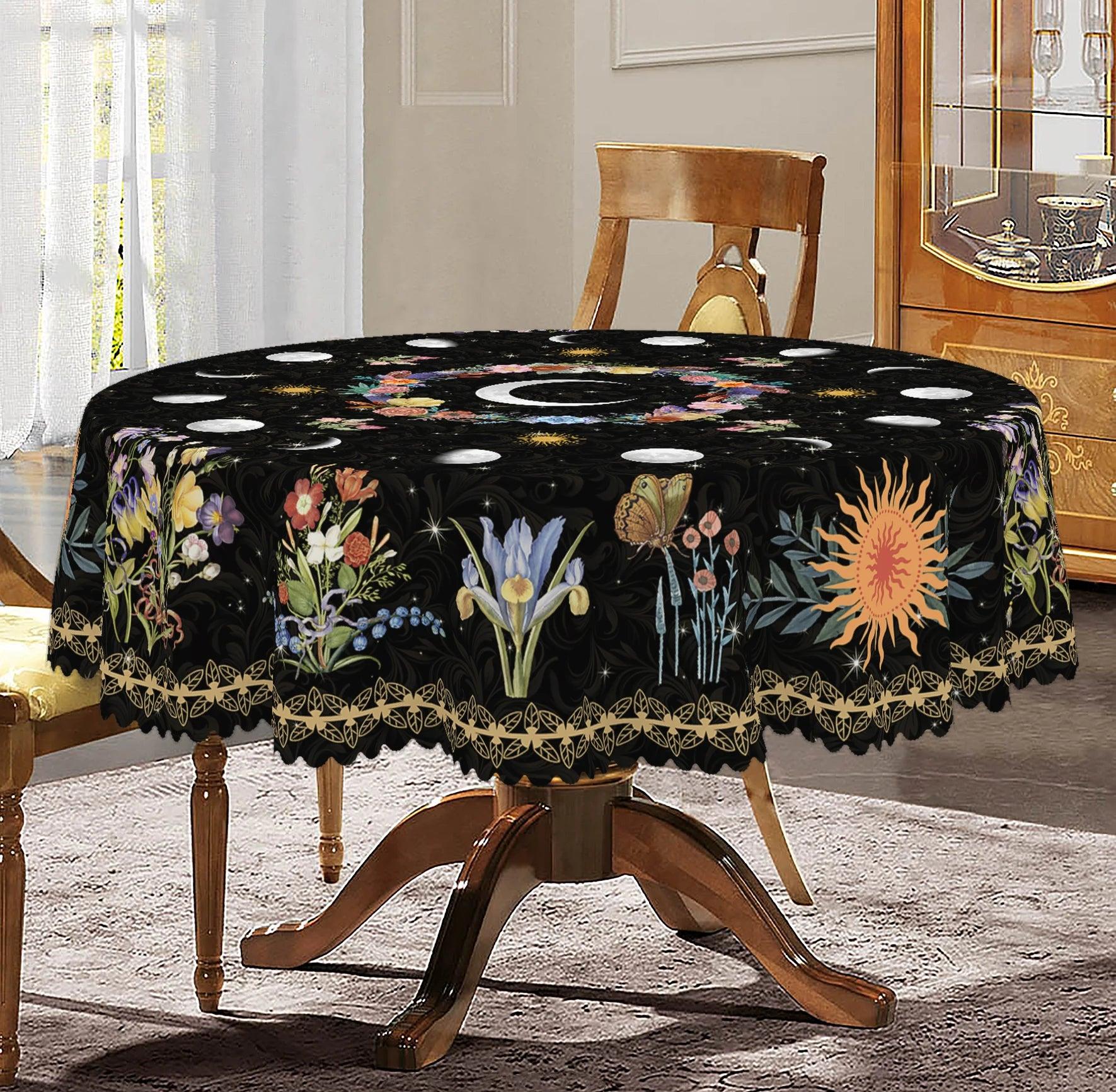 Bohemian Style Moon Phases Tablecloth Wicca Pagan Home Decor-MoonChildWorld