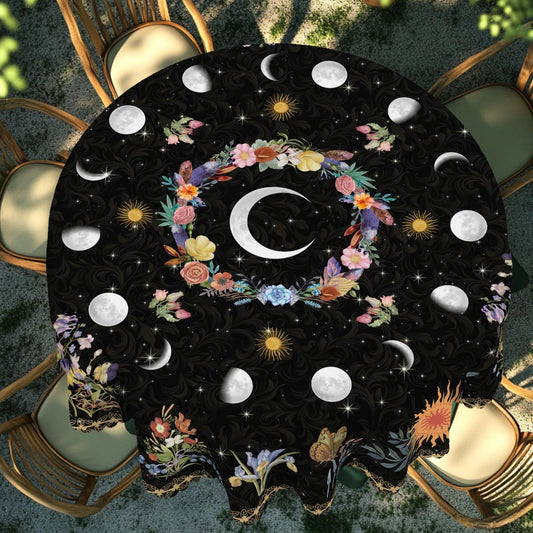 Bohemian Style Moon Phases Tablecloth Wicca Pagan Home Decor-MoonChildWorld