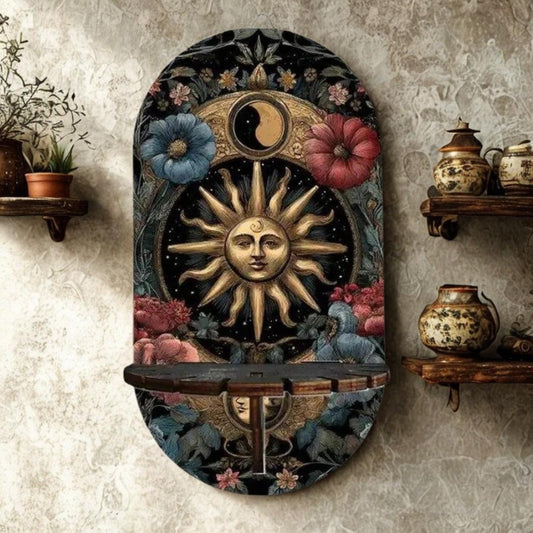 Bohemian Sun Goddess Floating Shelves Pagan Altar Decor - Celestial Decorative Wall Shelf for Crystals, Candles-MoonChildWorld