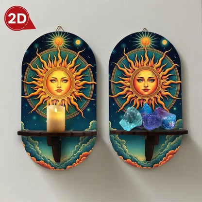 Bohemian Sun Goddess Wall Shelf for Crystals & Candles – Wooden Wicca Floating Shelf Pagan Altar Decor-MoonChildWorld