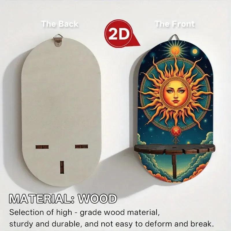 Bohemian Sun Goddess Wall Shelf for Crystals & Candles – Wooden Wicca Floating Shelf Pagan Altar Decor-MoonChildWorld