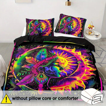 Bohemian Sun & Moon Bedding Set Boho Mandala Sun Moon Duvet Cover-MoonChildWorld