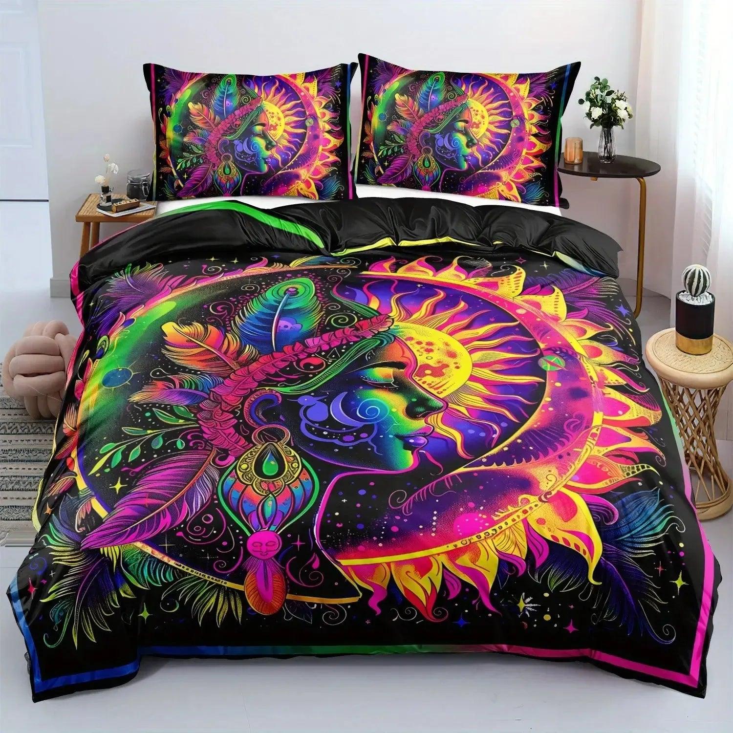 Bohemian Sun & Moon Bedding Set Boho Mandala Sun Moon Duvet Cover-MoonChildWorld