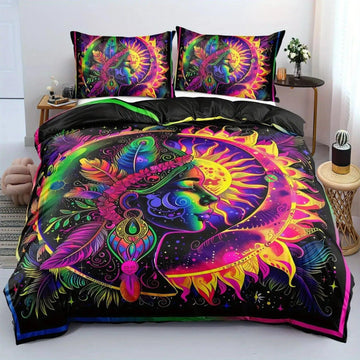 Bohemian Sun & Moon Bedding Set Boho Mandala Sun Moon Duvet Cover-MoonChildWorld