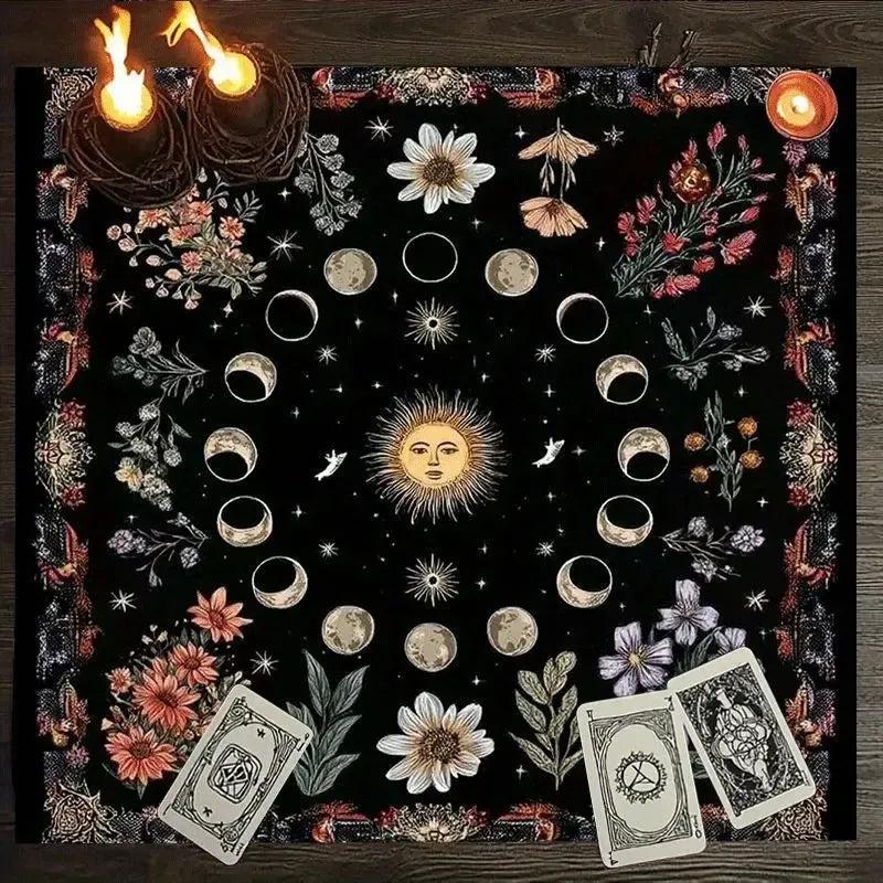 Bohemian Sun Moon Phases Wicca Altar Cloth - Witchy Tarot Tablecloth for Reading Divination Pagan Home Decor-MoonChildWorld