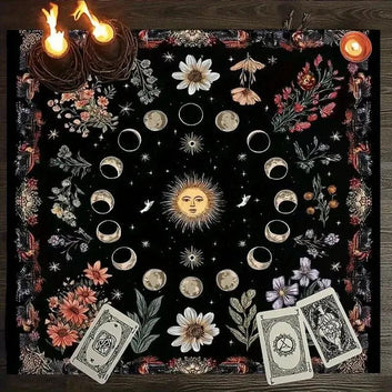 Bohemian Sun Moon Phases Wicca Altar Cloth - Witchy Tarot Tablecloth for Reading Divination Pagan Home Decor-MoonChildWorld