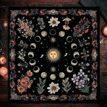 Bohemian Sun Moon Phases Wicca Altar Cloth - Witchy Tarot Tablecloth for Reading Divination Pagan Home Decor-MoonChildWorld