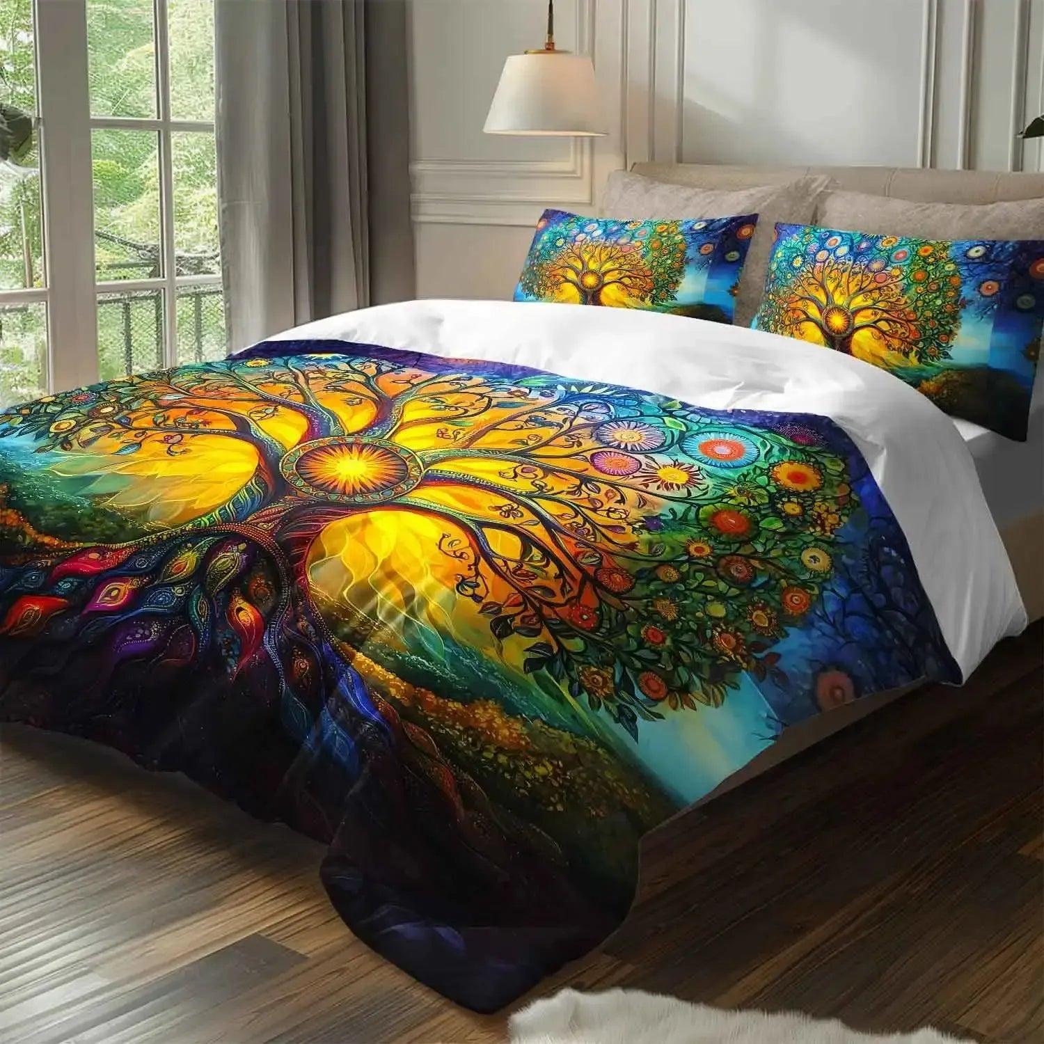 Bohemian Tree of Life Duvet Cover Set - Psychedelic Tree of Life Pagan Bedding Set-MoonChildWorld