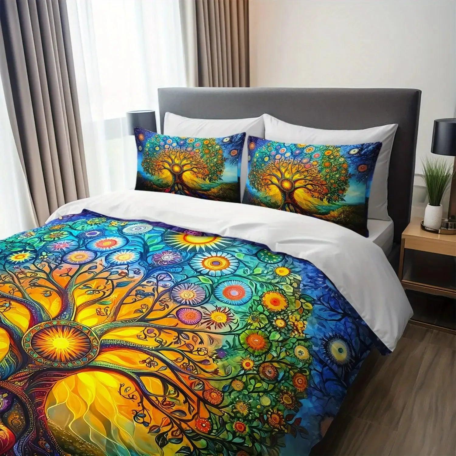 Bohemian Tree of Life Duvet Cover Set - Psychedelic Tree of Life Pagan Bedding Set-MoonChildWorld