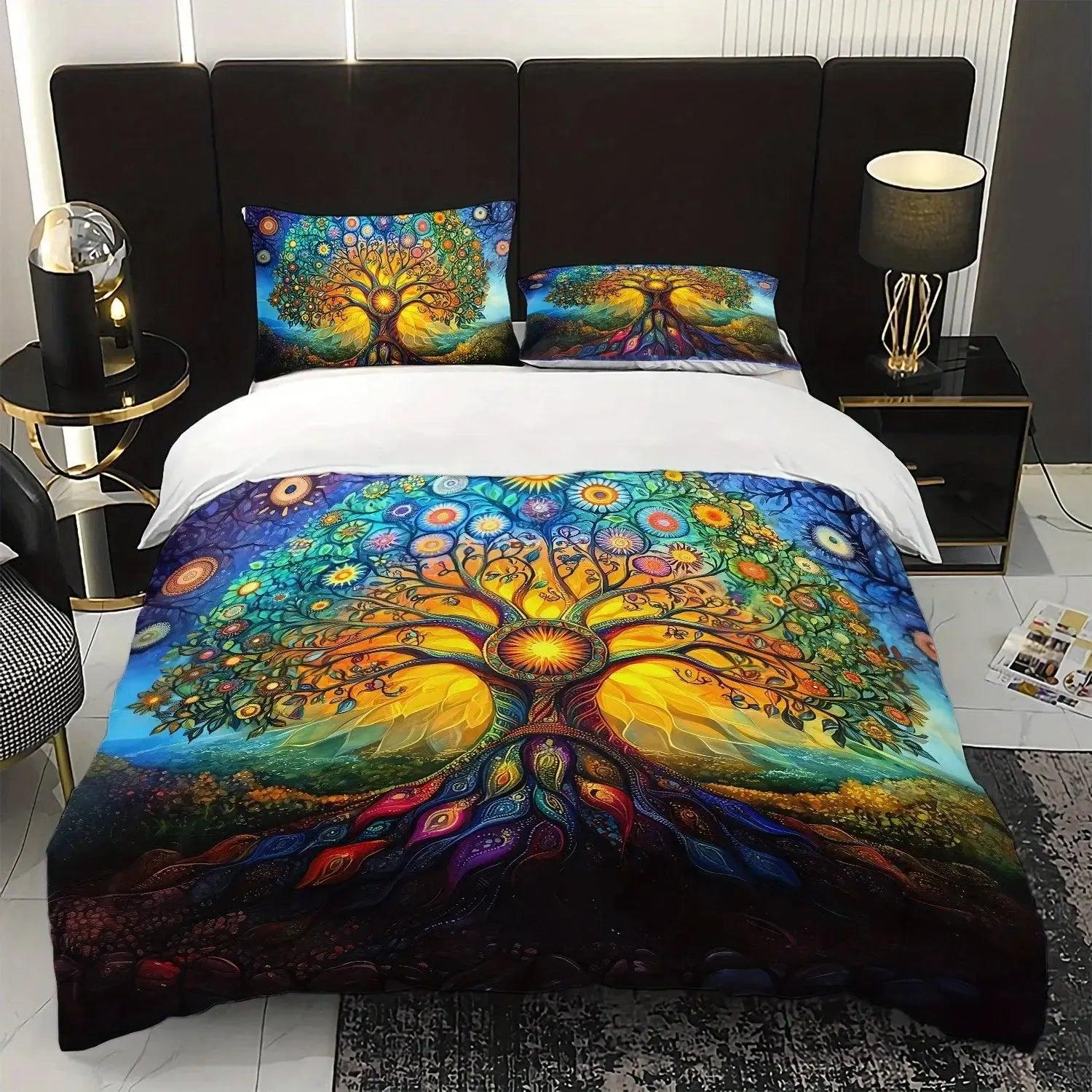 Bohemian Tree of Life Duvet Cover Set - Psychedelic Tree of Life Pagan Bedding Set-MoonChildWorld
