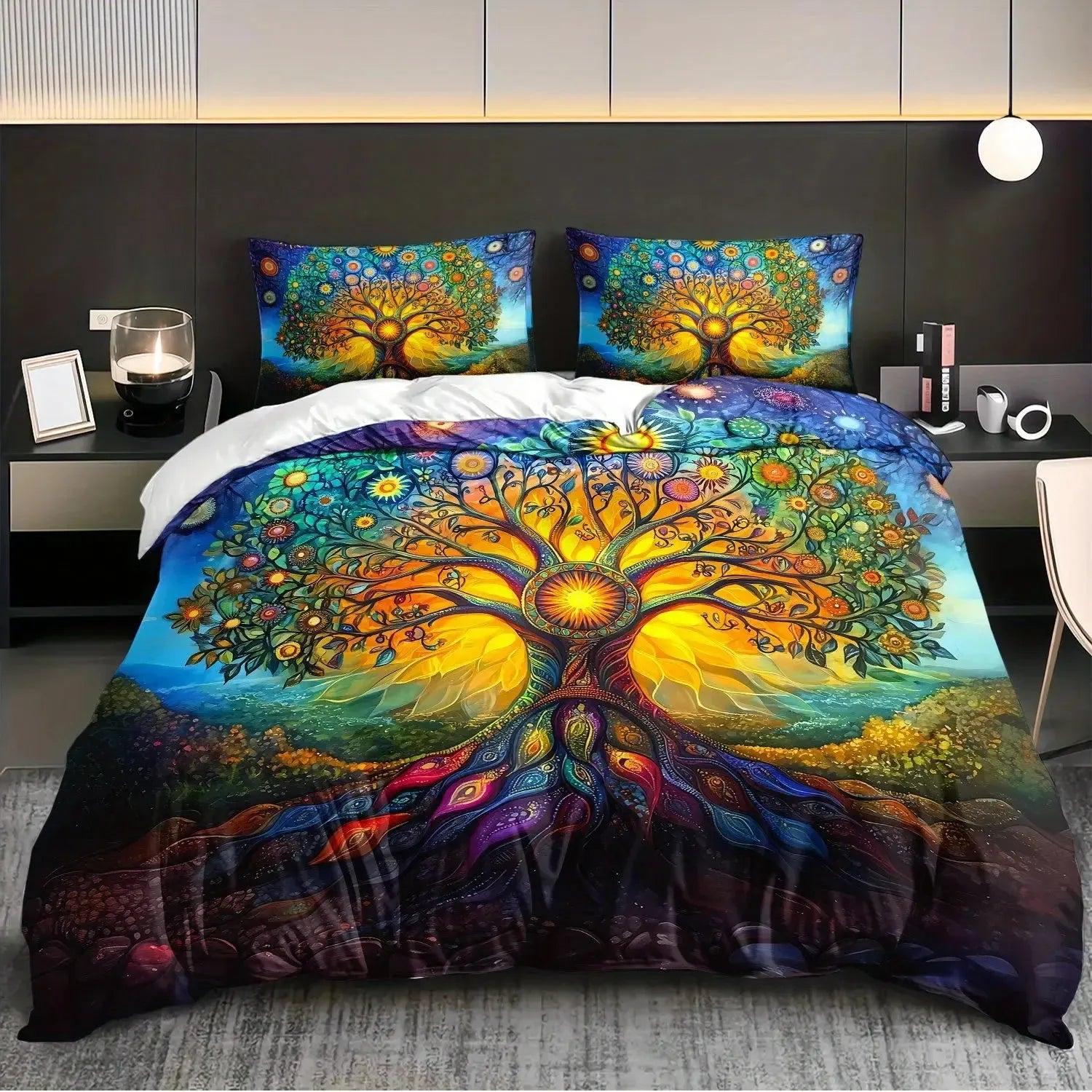 Bohemian Tree of Life Duvet Cover Set - Psychedelic Tree of Life Pagan Bedding Set-MoonChildWorld