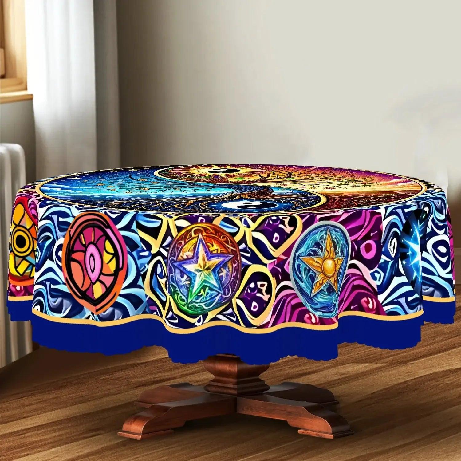 Bohemian Yin-Yang Tree of Life Tablecloth for Pagan Home Decor-MoonChildWorld