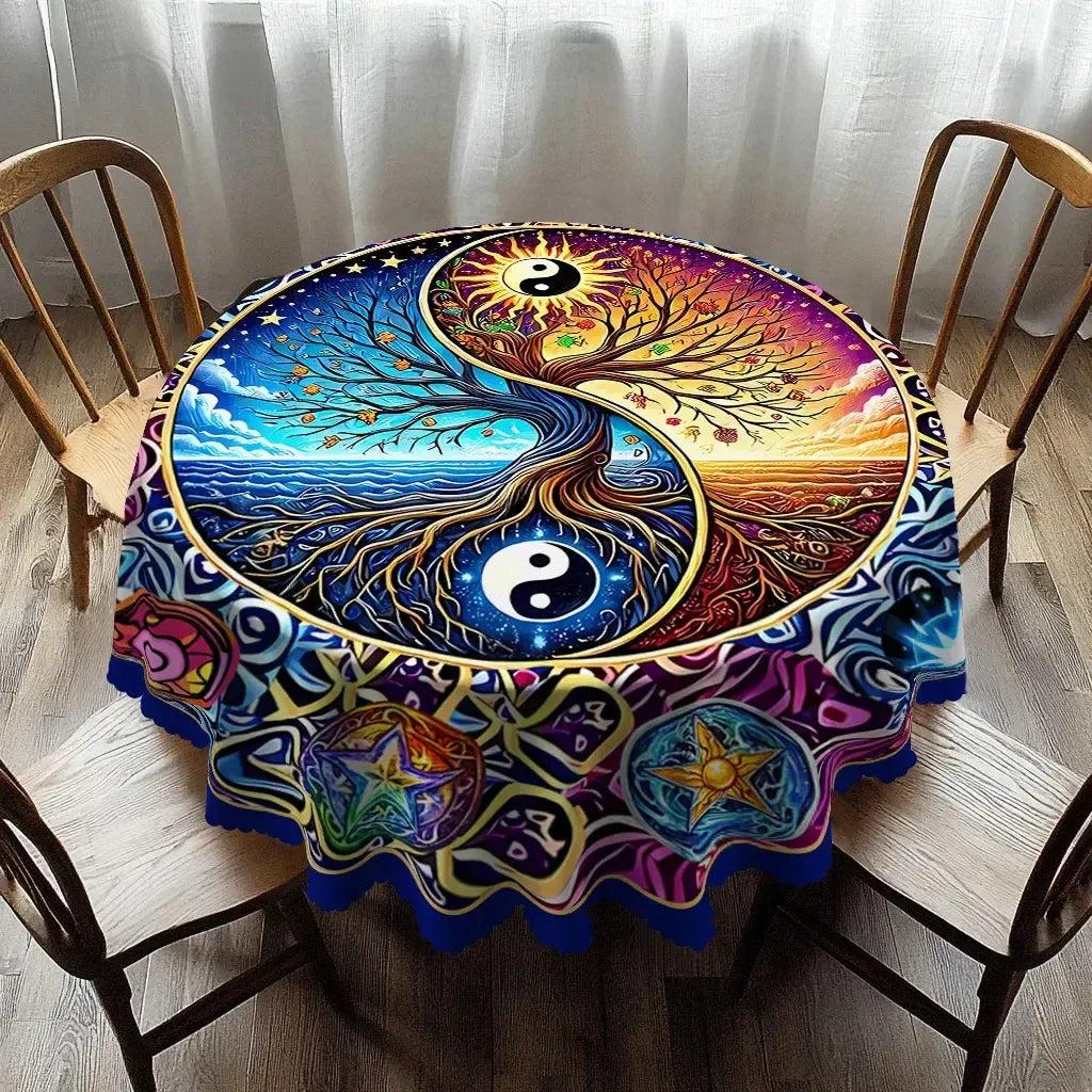 Bohemian Yin-Yang Tree of Life Tablecloth for Pagan Home Decor-MoonChildWorld