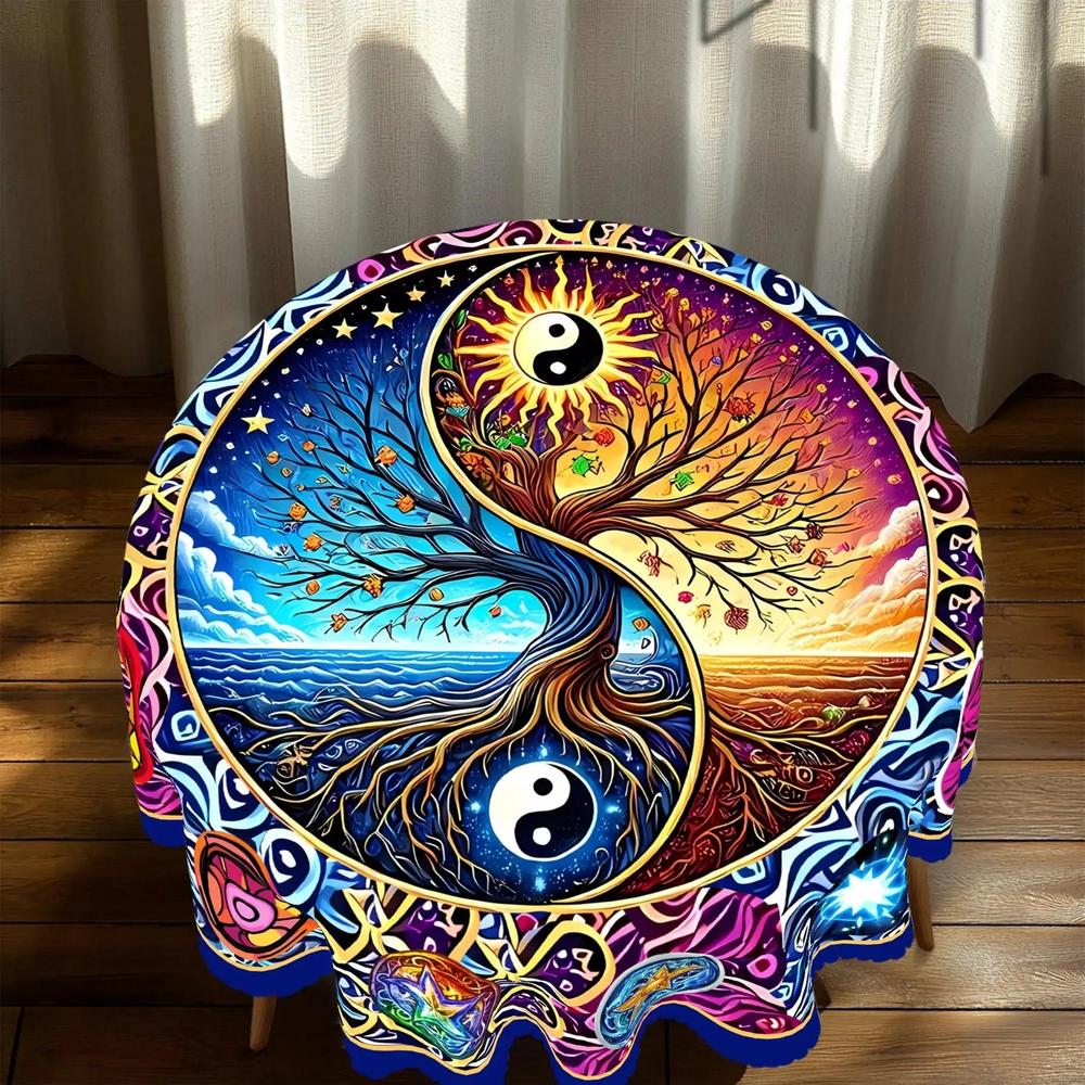 Bohemian Yin-Yang Tree of Life Tablecloth for Pagan Home Decor-MoonChildWorld