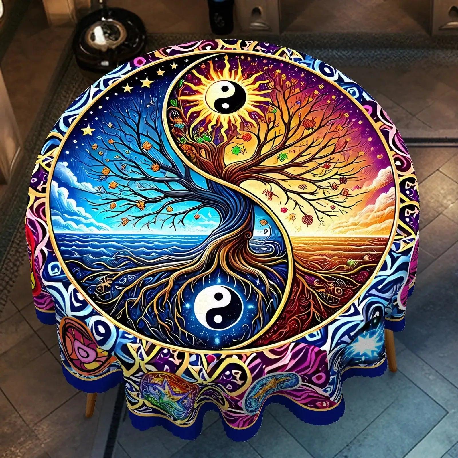 Bohemian Yin-Yang Tree of Life Tablecloth for Pagan Home Decor-MoonChildWorld