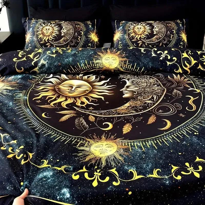 Boho Celestial Duvet Cover Set Wicca Pagan Sun Moon Goddess Bedding Set Home Decor-MoonChildWorld