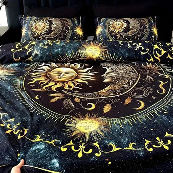 Boho Celestial Duvet Cover Set Wicca Pagan Sun Moon Goddess Bedding Set Home Decor-MoonChildWorld