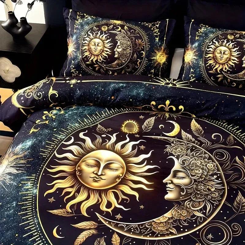 Boho Celestial Duvet Cover Set Wicca Pagan Sun Moon Goddess Bedding Set Home Decor-MoonChildWorld