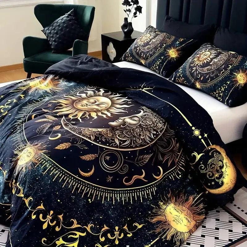 Boho Celestial Duvet Cover Set Wicca Pagan Sun Moon Goddess Bedding Set Home Decor-MoonChildWorld