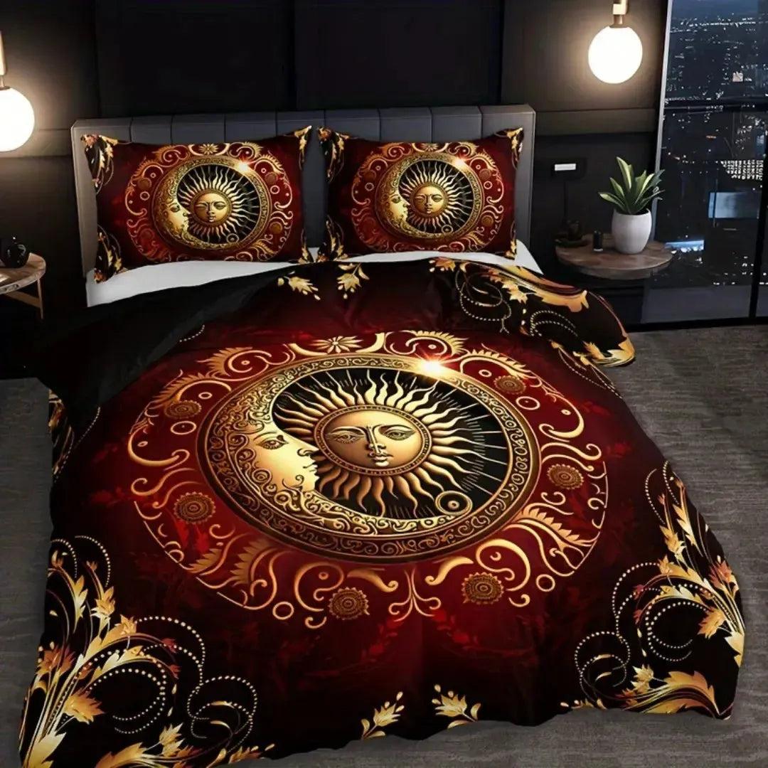 Boho Celestial Duvet Cover Set Wicca Pagan Sun Moon Goddess Bedding Set Home Decor-MoonChildWorld