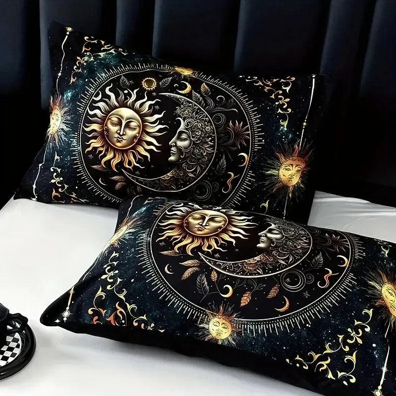 Boho Celestial Duvet Cover Set Wicca Pagan Sun Moon Goddess Bedding Set Home Decor-MoonChildWorld