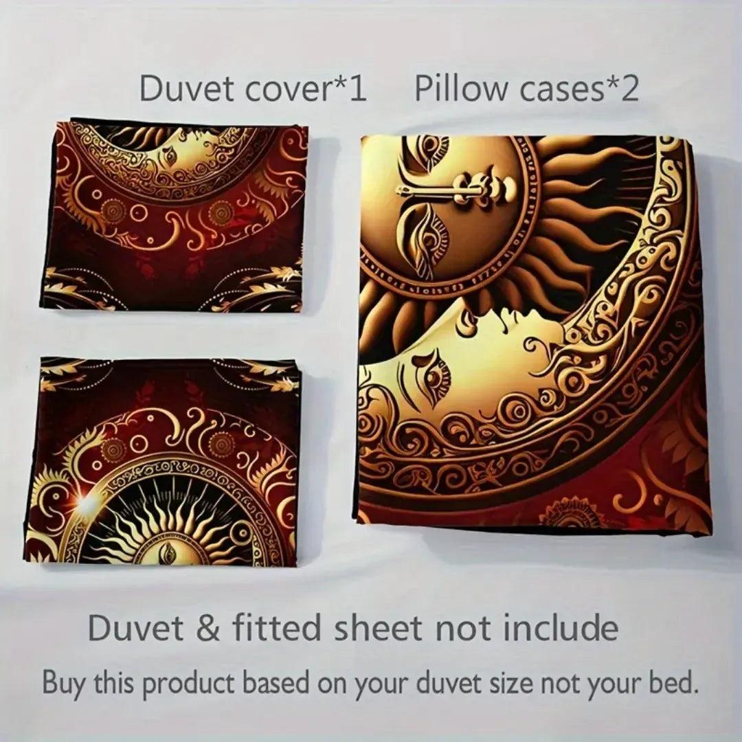 Boho Celestial Duvet Cover Set Wicca Pagan Sun Moon Goddess Bedding Set Home Decor-MoonChildWorld