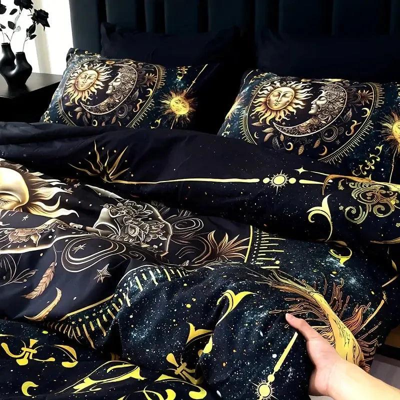 Boho Celestial Duvet Cover Set Wicca Pagan Sun Moon Goddess Bedding Set Home Decor-MoonChildWorld