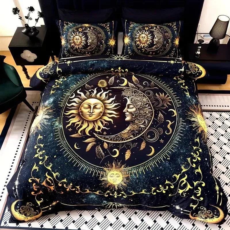 Boho Celestial Duvet Cover Set Wicca Pagan Sun Moon Goddess Bedding Set Home Decor-MoonChildWorld