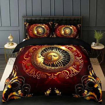 Boho Celestial Duvet Cover Set Wicca Pagan Sun Moon Goddess Bedding Set Home Decor-MoonChildWorld