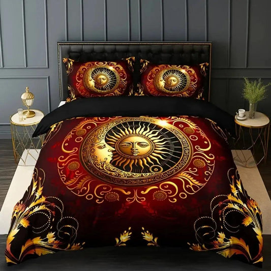 Boho Celestial Duvet Cover Set Wicca Pagan Sun Moon Goddess Bedding Set Home Decor-MoonChildWorld