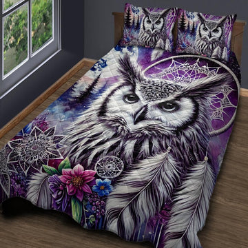 Boho Dreamcatcher Owl Quilt Bedding Set-MoonChildWorld
