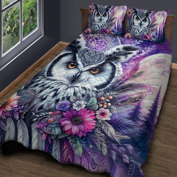 Boho Dreamcatcher Owl Quilt Bedding Set-MoonChildWorld