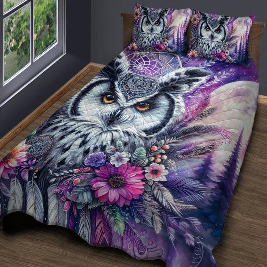Boho Dreamcatcher Owl Quilt Bedding Set-MoonChildWorld