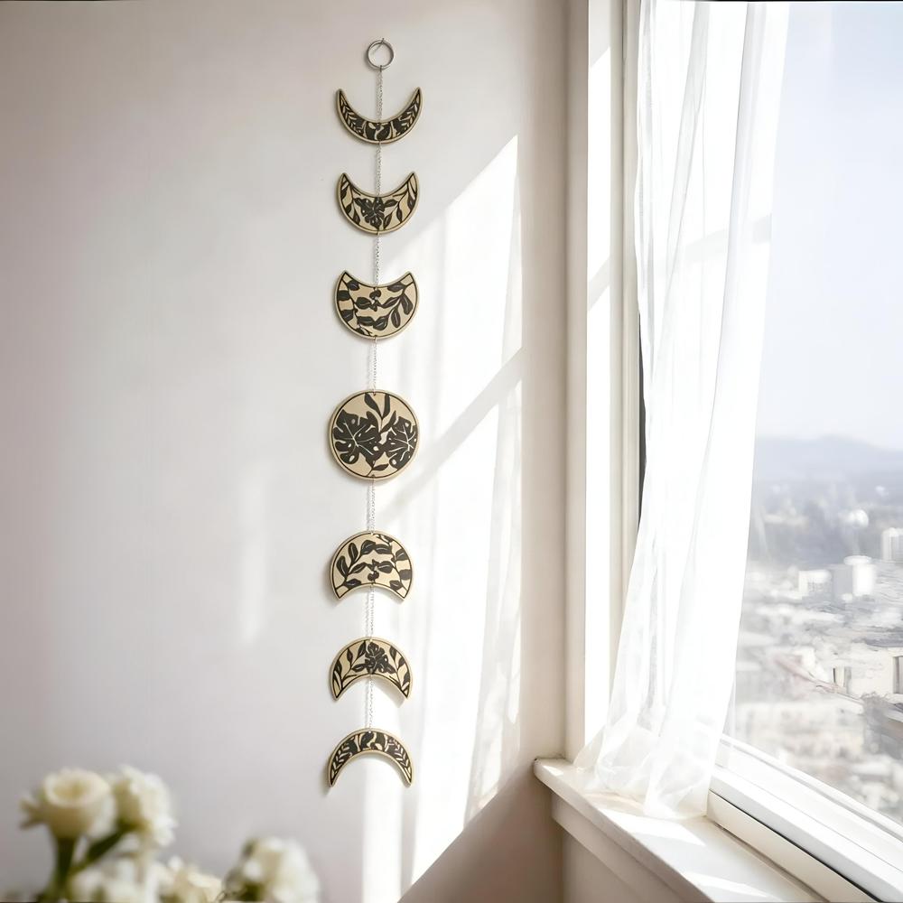 Boho Moon Phase Wall Hanging Decor Floral Pattern Moon Cycle Art Ornaments Wicca Home Decor-MoonChildWorld