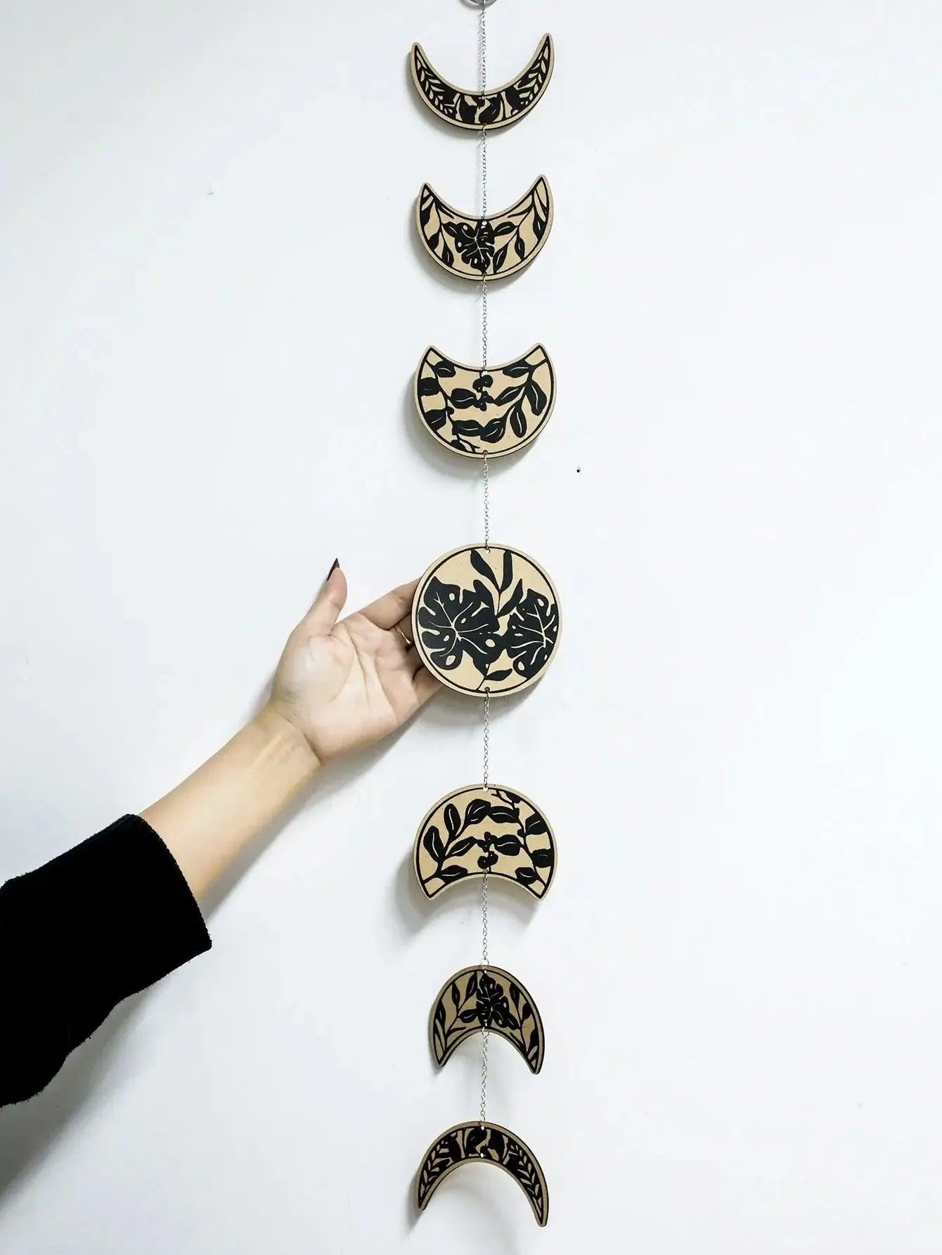 Boho Moon Phase Wall Hanging Decor Floral Pattern Moon Cycle Art Ornaments Wicca Home Decor-MoonChildWorld