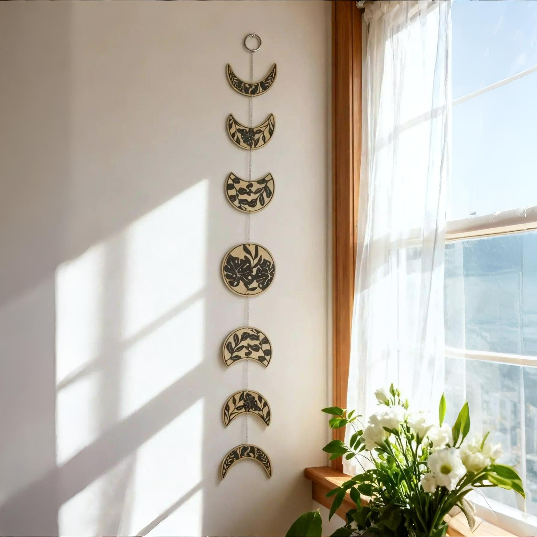 Boho Moon Phase Wall Hanging Decor Floral Pattern Moon Cycle Art Ornaments Wicca Home Decor-MoonChildWorld