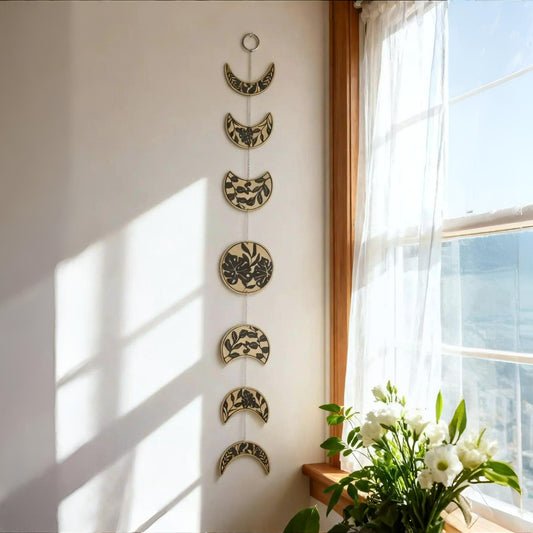 Boho Moon Phase Wall Hanging Decor Floral Pattern Moon Cycle Art Ornaments Wicca Home Decor-MoonChildWorld