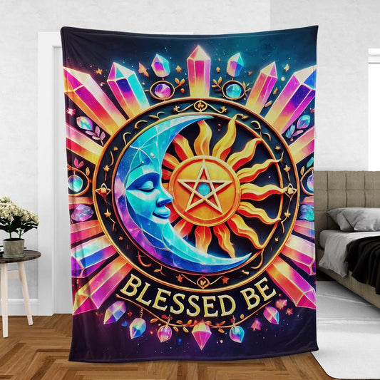 Boho Sun Moon Blanket – Mystic Hippie Throw for Meditation & Sacred Rituals