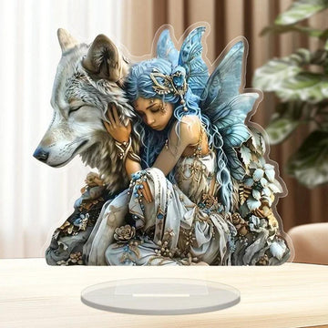 Boho Wolf & Angel Acrylic Decorative Plaque Desktop Decor Mystic Table Ornament-MoonChildWorld