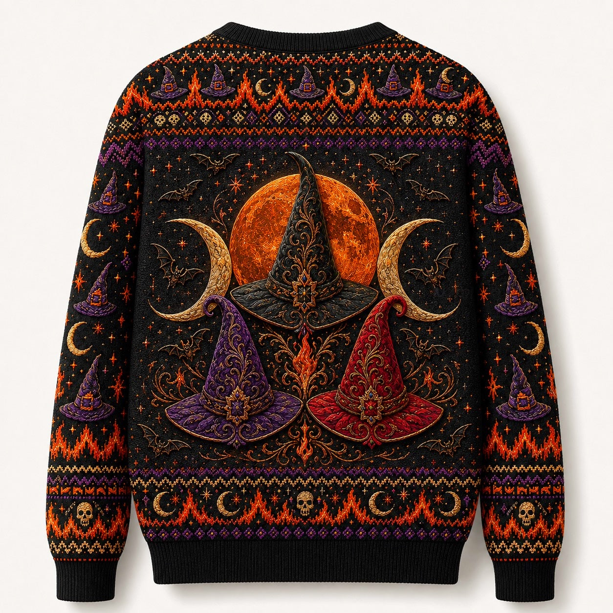Bonfire Coven Sweater Witch Hat Harvest Moon Samhain Knit back view