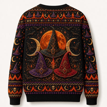 Bonfire Coven Sweater Witch Hat Harvest Moon Samhain Knit back view