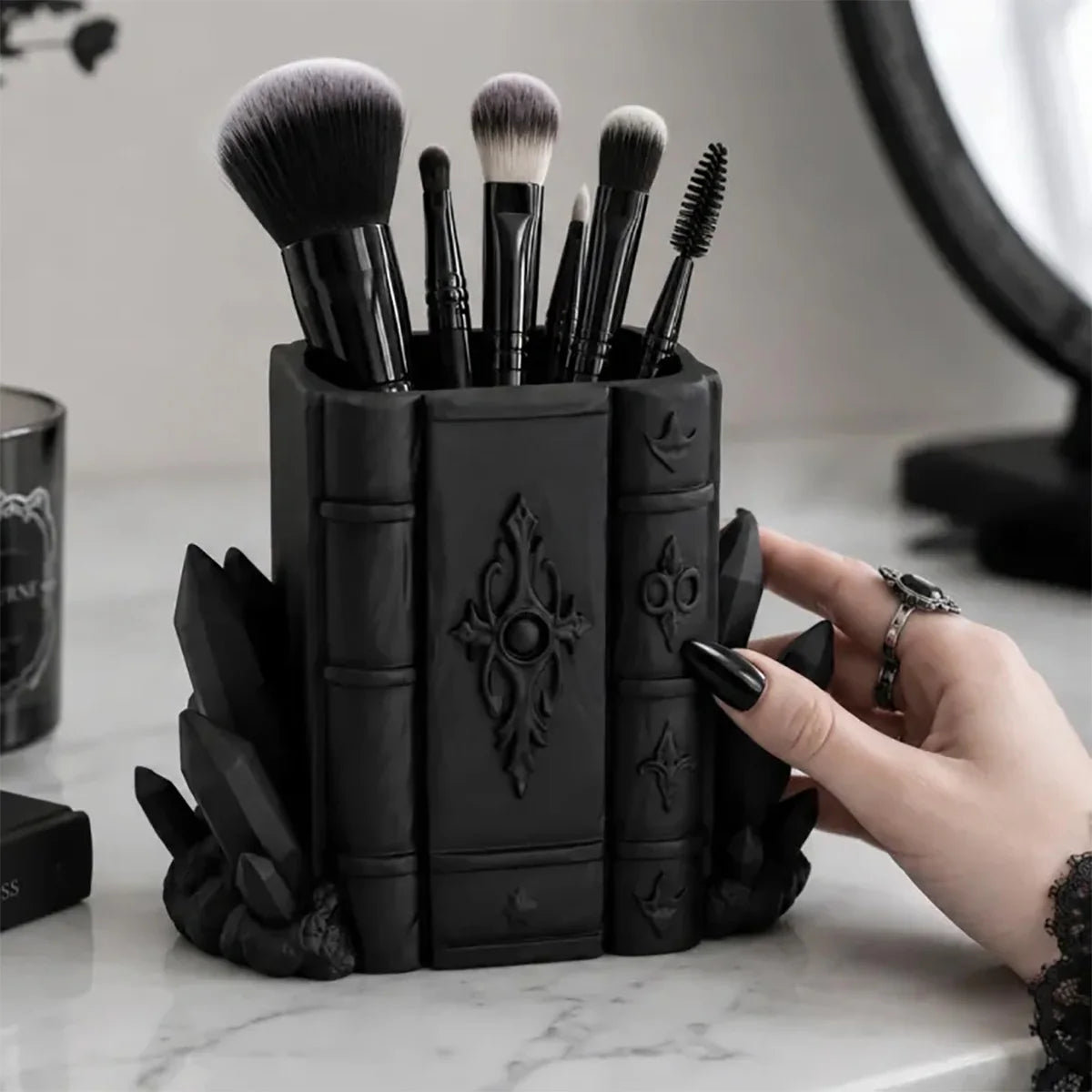 Book and Crystal Pen Holder Gothic Resin Desk Organizer-MoonChildWorld