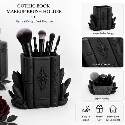 Book and Crystal Pen Holder Gothic Resin Desk Organizer-MoonChildWorld