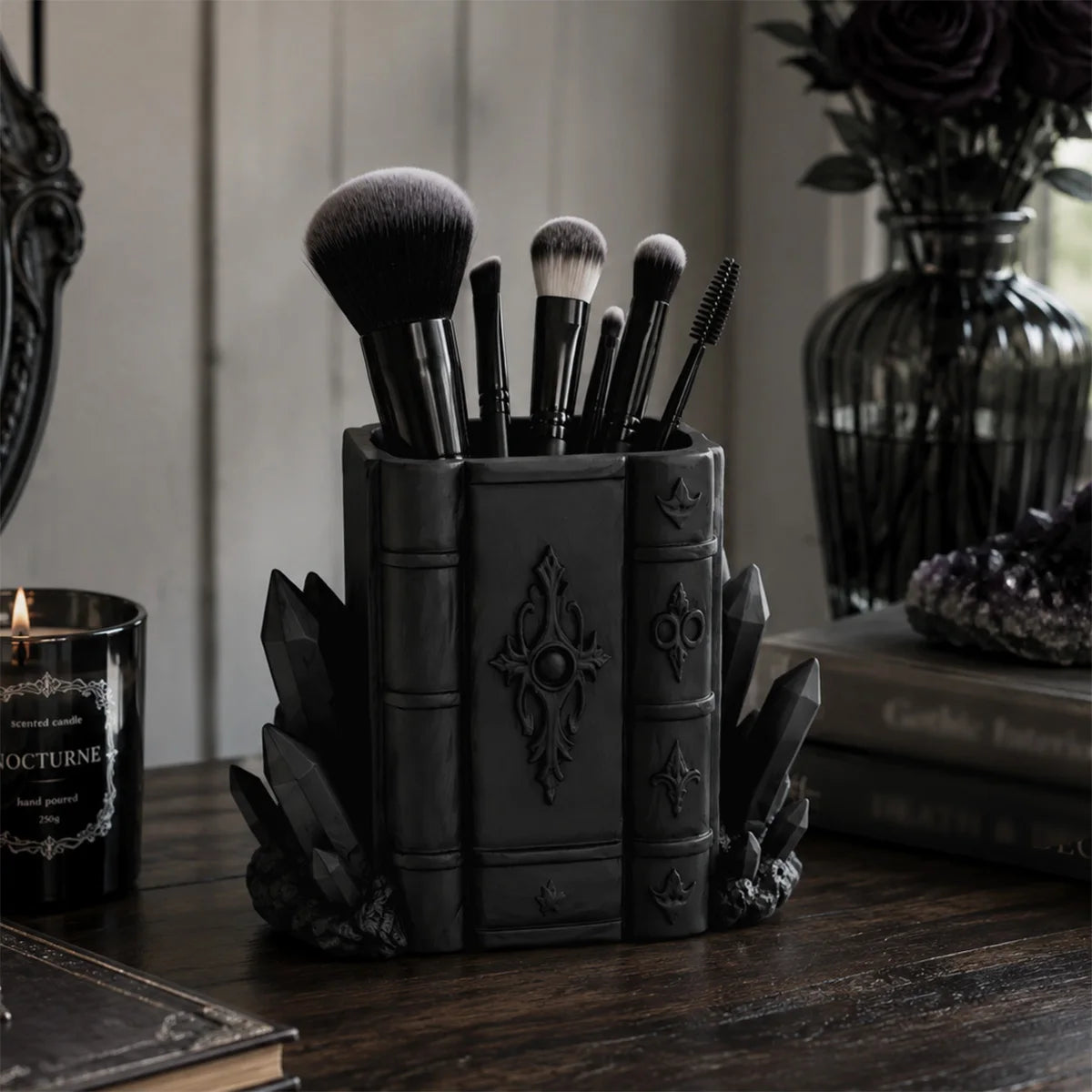 Book and Crystal Pen Holder Gothic Resin Desk Organizer-MoonChildWorld