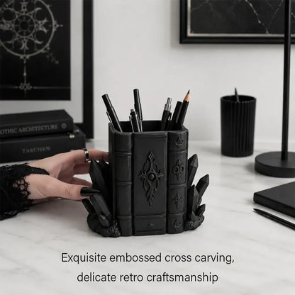 Book and Crystal Pen Holder Gothic Resin Desk Organizer-MoonChildWorld