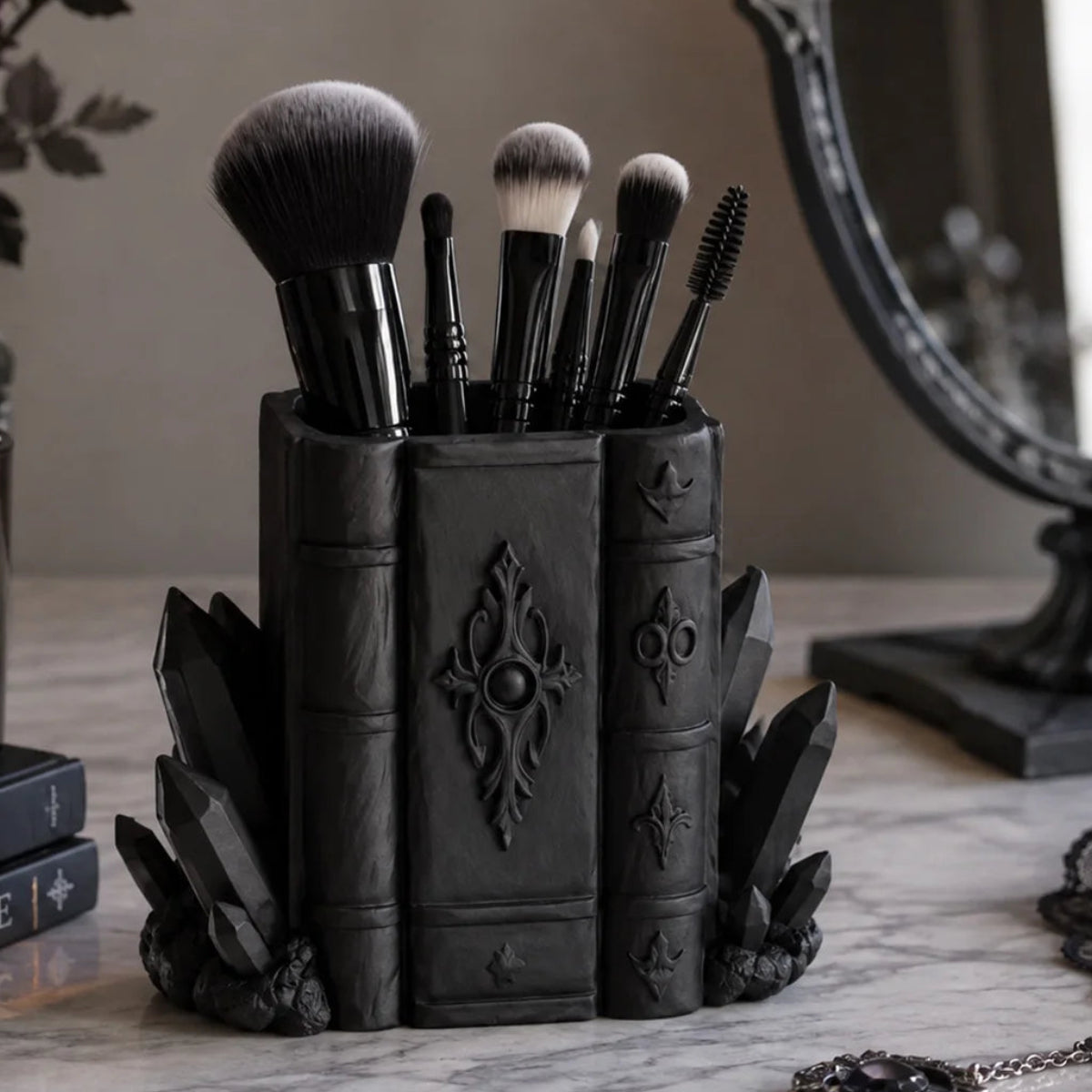 Book and Crystal Pen Holder Gothic Resin Desk Organizer-MoonChildWorld